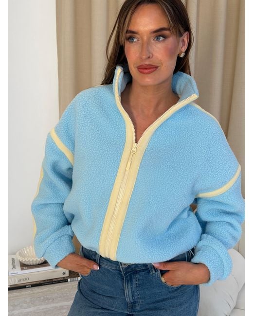 Girl In Mind Blue Lulu Contrast Binding Full Zip Fleece Sky
