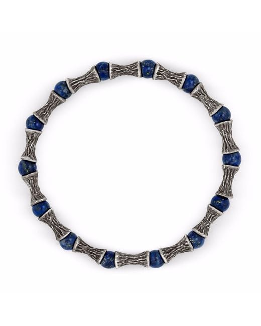 Snake Bones Blue Lapis Lazuli Beads Oxidized Sterling Bracelet for men