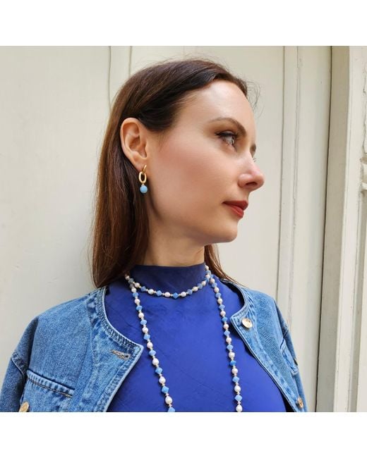 Farra Blue Freshwater Pearls With Jade Choker Necklace