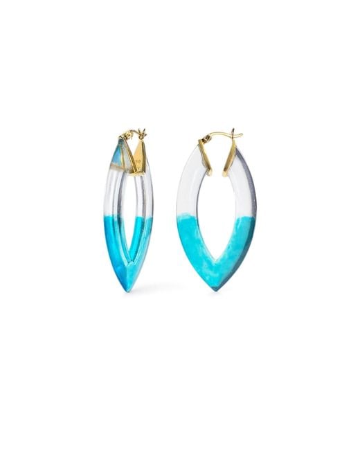 Gold & Honey Blue Aqua Ombre Marquise Lucite Hoop Earrings