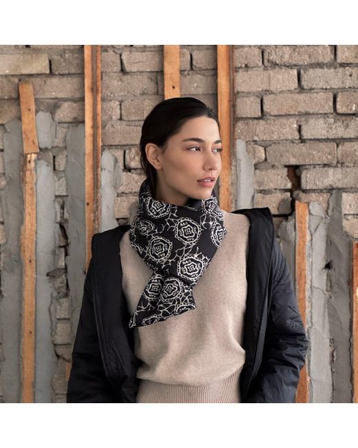Maraethra Black Lace Print Padded Silk Scarf