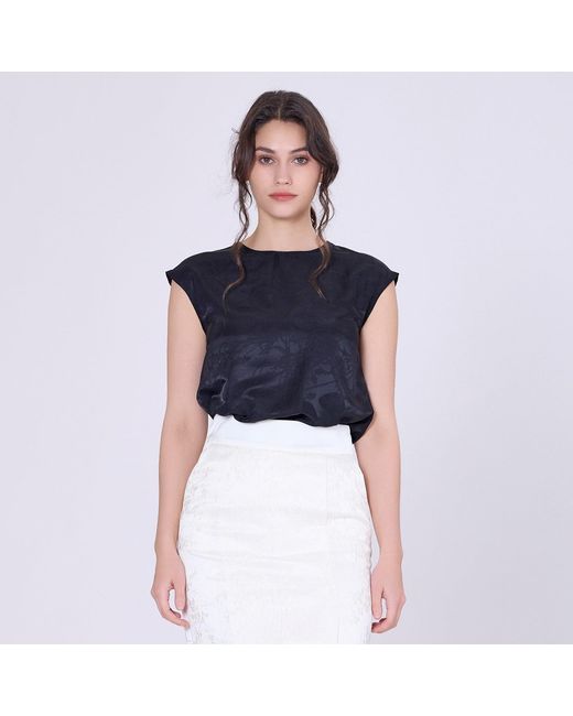 Smart and Joy Black Cupro Round Neck Sleveless Top