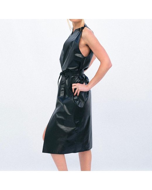 Victoria Slavinskaia Black Leather Halterneck Dress