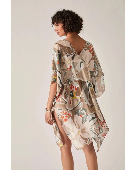 James Lakeland White Abstract Floral Kaftan
