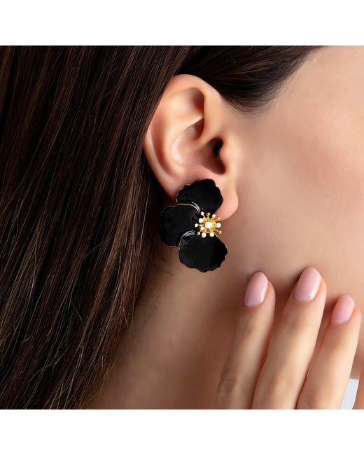 Milou Jewelry Black Poppy Flower Earrings