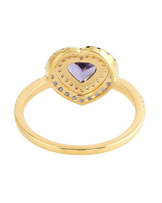Artisan Blue Natural Tanzanite & Sapphire Diamond Heart Ring Solid 18k Yellow Gold