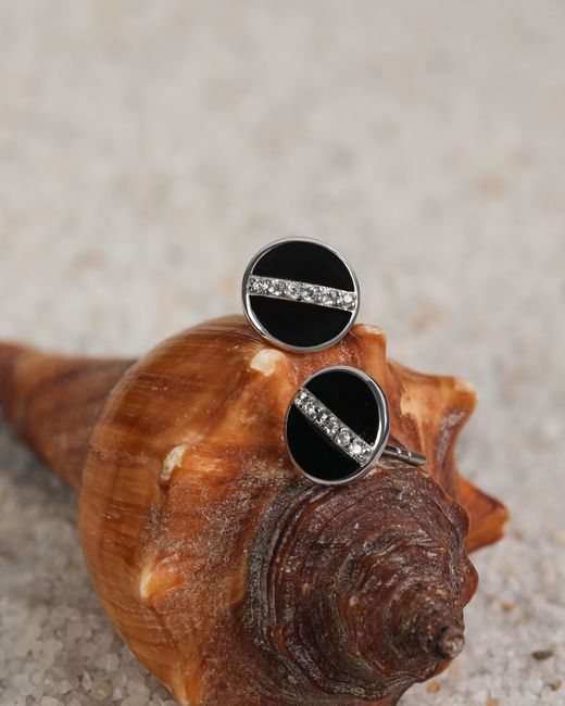 The Jewelz Black Enamel & Sparkling Cz Stud Earrings for men