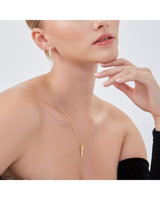 Spero London Metallic Key Pendant Necklace With Beaded Chain Plated Sterling