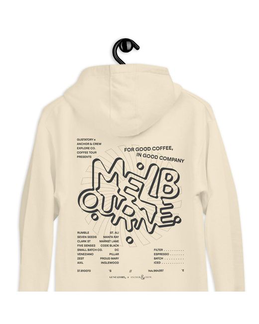 Anchor and Crew Natural Neutrals Bone Gustatory Melbourne Coffee Scene Cotton Blend Embroidered Hoodie