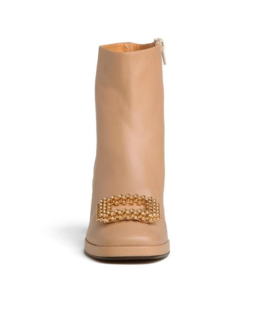 Beautiisoles by Robyn Shreiber Made in Italy Brown Neutrals Scarlet Leather Bootie With Rhinestones Comfortable & Dressy For Evening