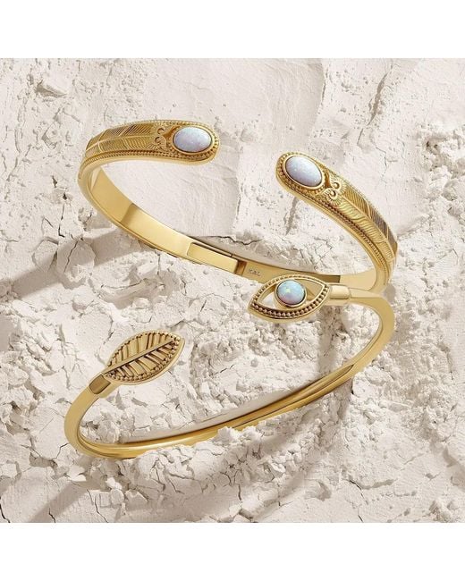 Karma and Luck Metallic Guardian Evil Eye Feather Opal Cuff Bracelet