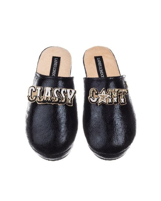Laines London Blue Softie Slippers With Classy C*Nt Brooches