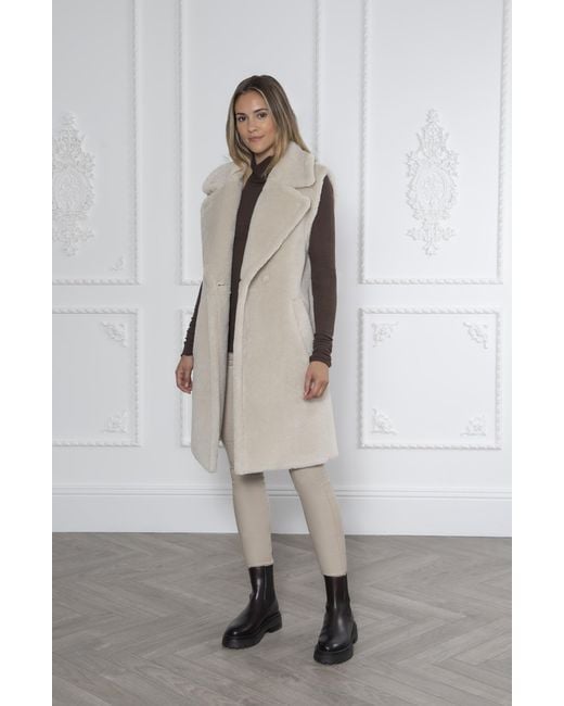 ISSY LONDON White Neutrals Rita Faux Shearling Gilet Stone