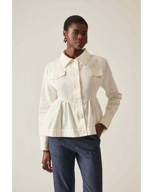 James Lakeland White Peplum Denim Jacket