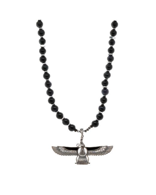 Ebru Jewelry White Tourmaline Faravahar Beaded Necklace-black