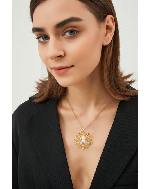 Classicharms Metallic Pavé & Pearl Snowflake Brooch Necklace Set