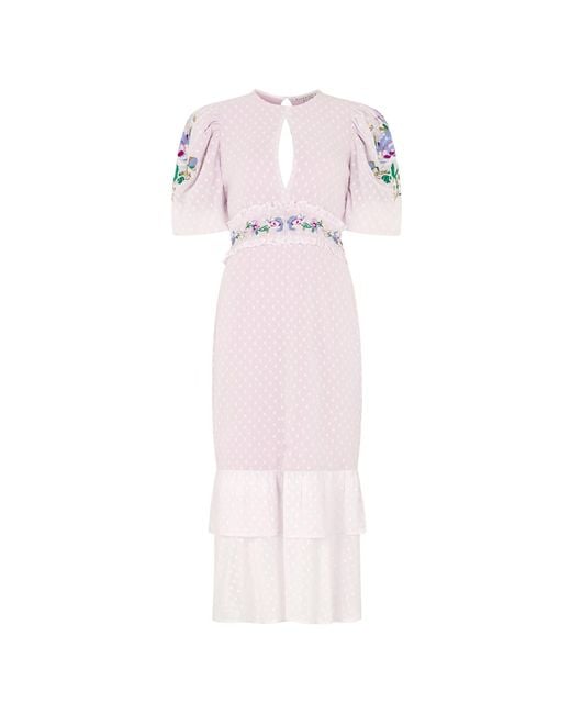 Hope & Ivy Pink The Valencia Dobby Mesh Embroidered High Neck Midi Dress