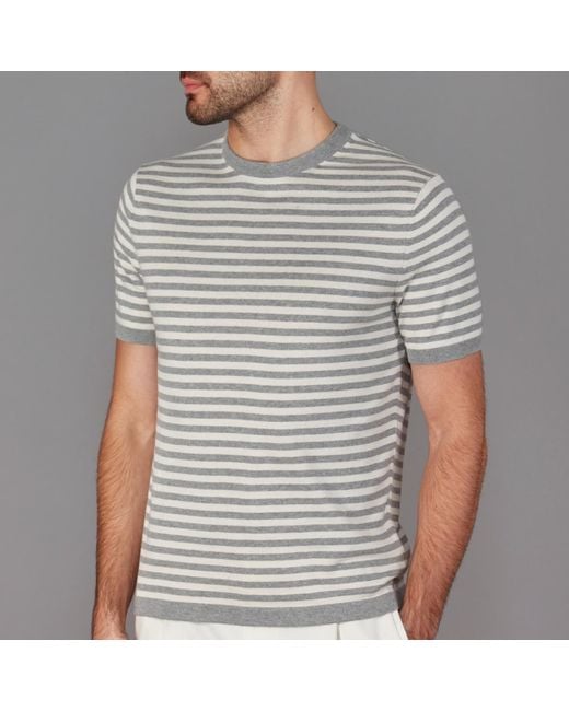 Paul James Knitwear Gray Ultra-Fine Cotton Miguel Knitted Breton T-Shirt for men