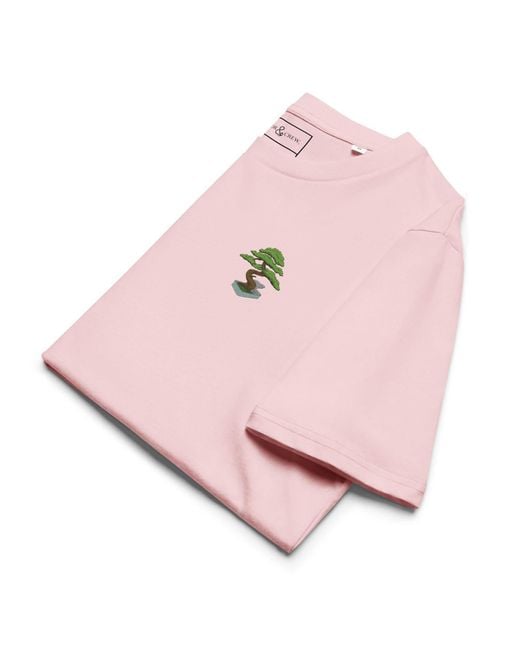 Anchor and Crew Pink Cotton Bonsai Garden Dystopia Organic Cotton Embroidered T-Shirt for men