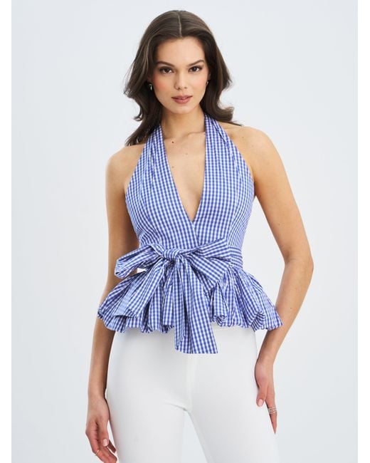 Miss Circle New York Blue Ilene & Checkered Bubble Hem Halter Top