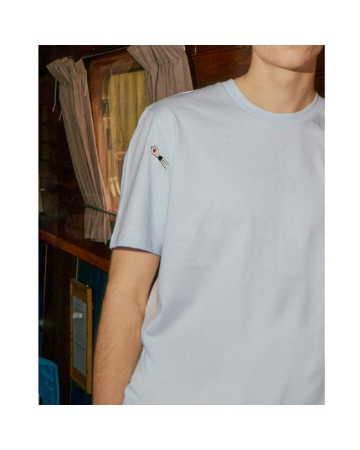 INGMARSON White Swimmers Embroidered Organic Cotton T-Shirt Sky for men