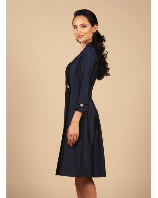 Santinni Blue Astor Silk Taffeta Dress Coat