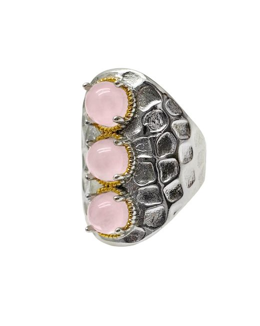 Farra Gray Rose Quartz Stones Nugget Adjustable Ring