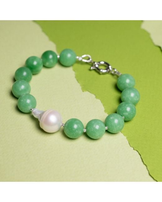 Silver Moon Green Sterling Bracelet Whisper With Gemstones And Baroque Pearl