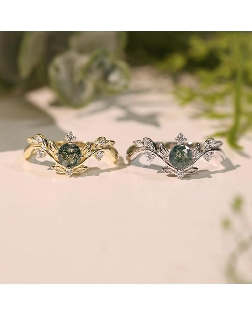 Azura Jewelry New York Metallic Willow Moss Agate Ring Vermeil