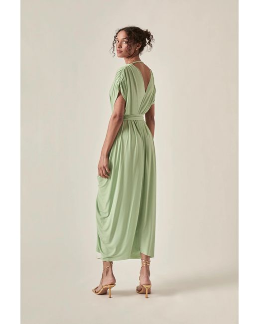 James Lakeland Green Draped Open-Back Midi Dress – Sage