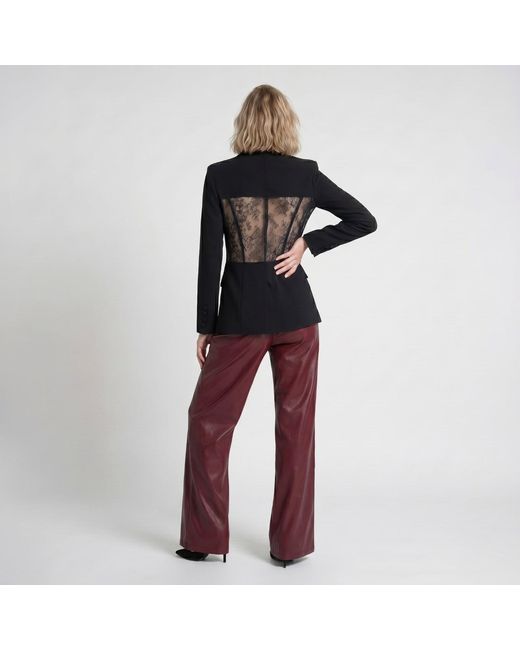 Modenaire Black Lace Panel Blazer Sculpted Form