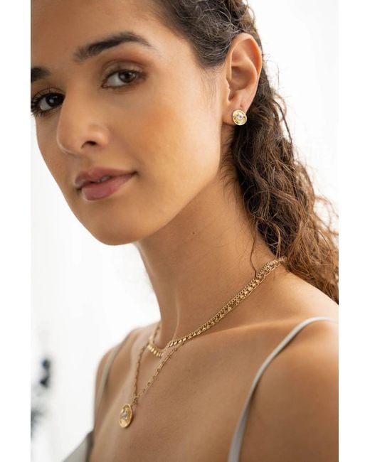 Saachi White Disc Small Stud Earring Set