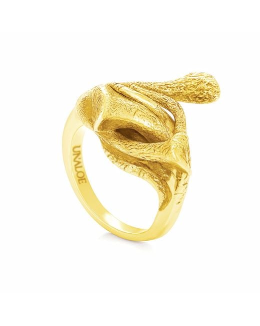 Unaloe Metallic Plated Statement Ring For – Sculptural Floral Botanical Design, Handmade Artisan Jewelry Gift