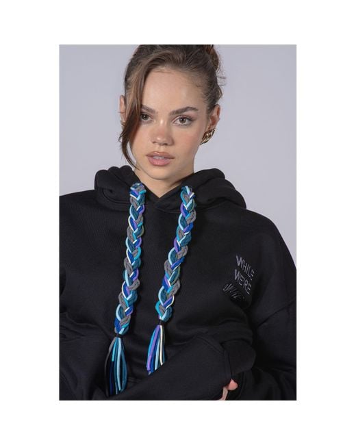 While We're Awake Blue Dark Braid On Braid Hoodie