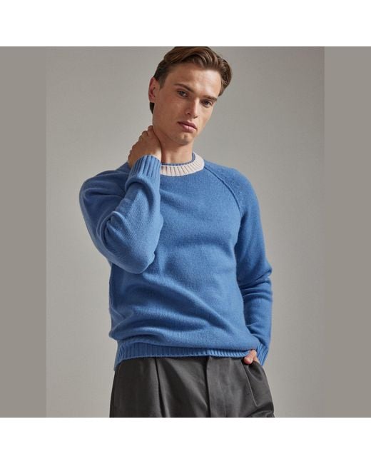 Salts Cashmere Blue Double Neck Trim Crew Neck Sweater