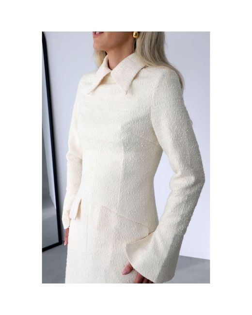 AMAANALUX White Neutrals Collar Boucle Structured Mini Dress, Cream