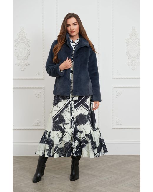 ISSY LONDON Blue Ava Lighterweight Faux Fur Jacket Slate