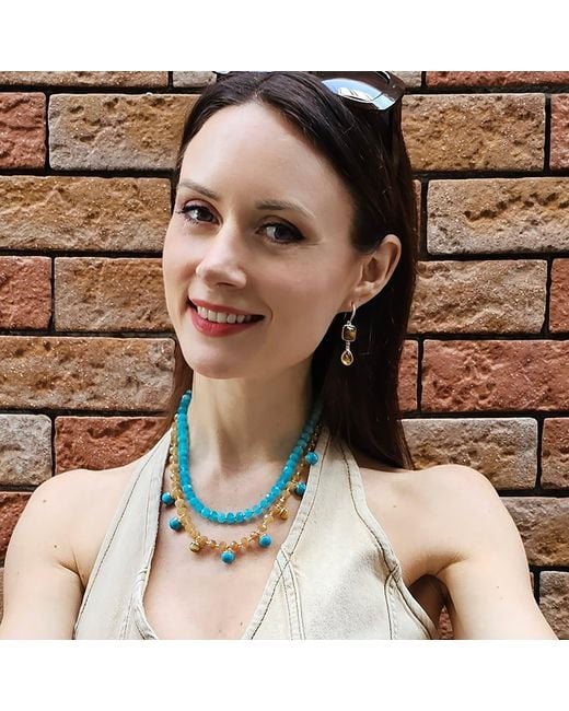 Farra Blue And Jade Double Layers Statement Necklace