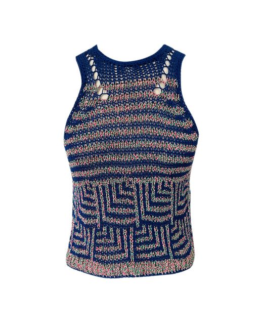 Essien & Emre Blue Ezia Knitted Pattern Tank Top
