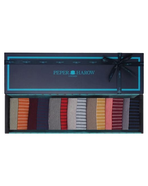 Peper Harow - Made in England Blue Father's Day Trainer Socks Gift Box – Oxford Stripe for men
