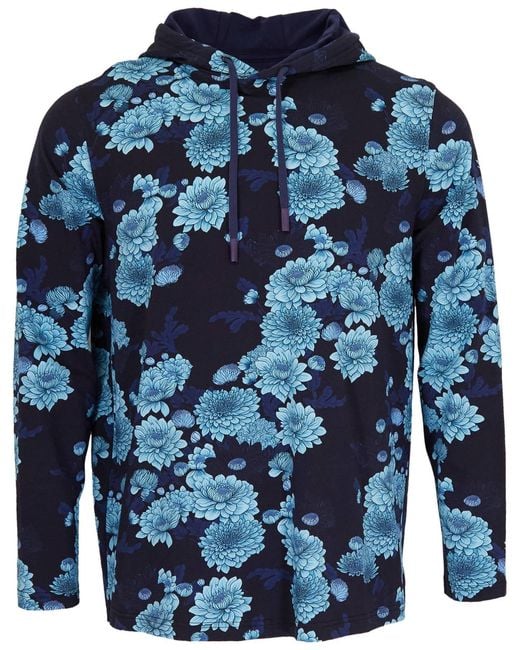 Lords of Harlech Blue Horatio Serious Floral Hoodie for men