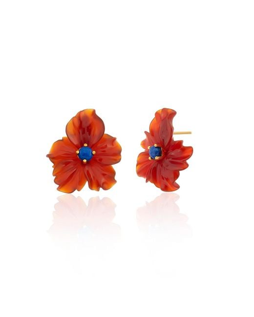 Milou Jewelry Red Carnelian Agate Flower Earrings With Lapis