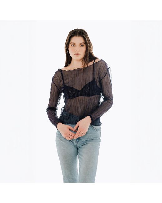 By Noa Rawitz Blue Urania Plissé Long Sleeves Top