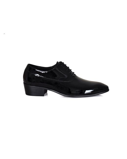 DAVID WEJ Black Frederick Patent Leather Dress Shoe With Cuban Heel for men