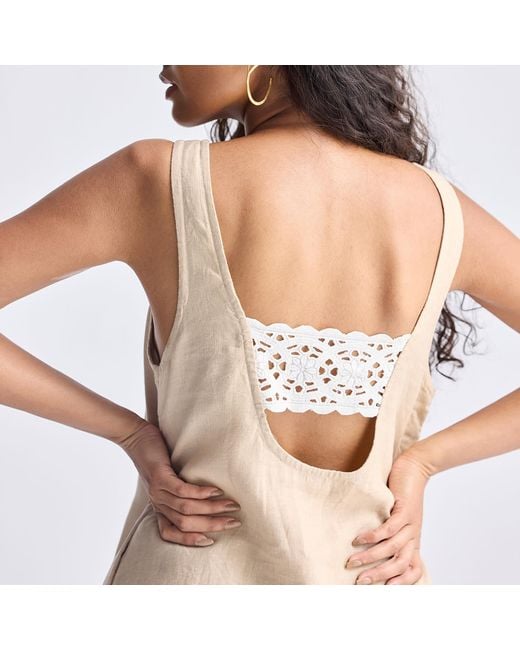 REISTOR Natural Neutrals Hemp Short Dress With Back Embroidered Lace Detail