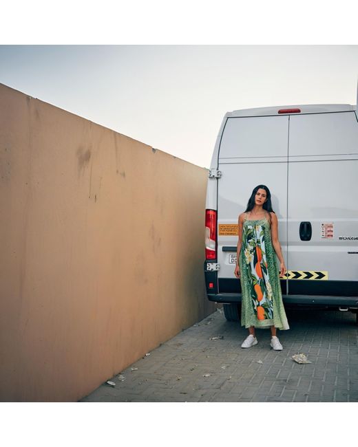 Fleur & Fruit Vintage Spaghetti Strap Maxi Dress - Green & Orange main image 0