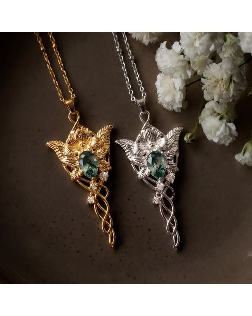 Azura Jewelry New York Metallic Evenfall Star Moss Agate Necklace Vermeil