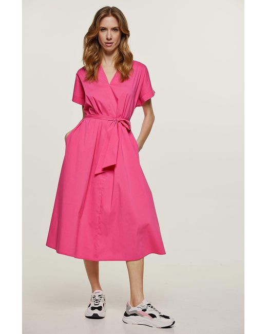 Conquista Pink Fuchsia A Line Midi Dress With Belt