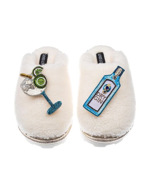 Laines London Blue Embellished Faux Fur Slippers