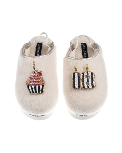 Laines London Multicolor Neutrals Flatform Cloud Closed Toe Slippers With Stripe18Th Birthday & Cake Brooches